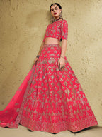 Tulsi Art Attractive Peach Sequins Silk Festival Wear Lehenga Choli With Dupatta | Grocsy