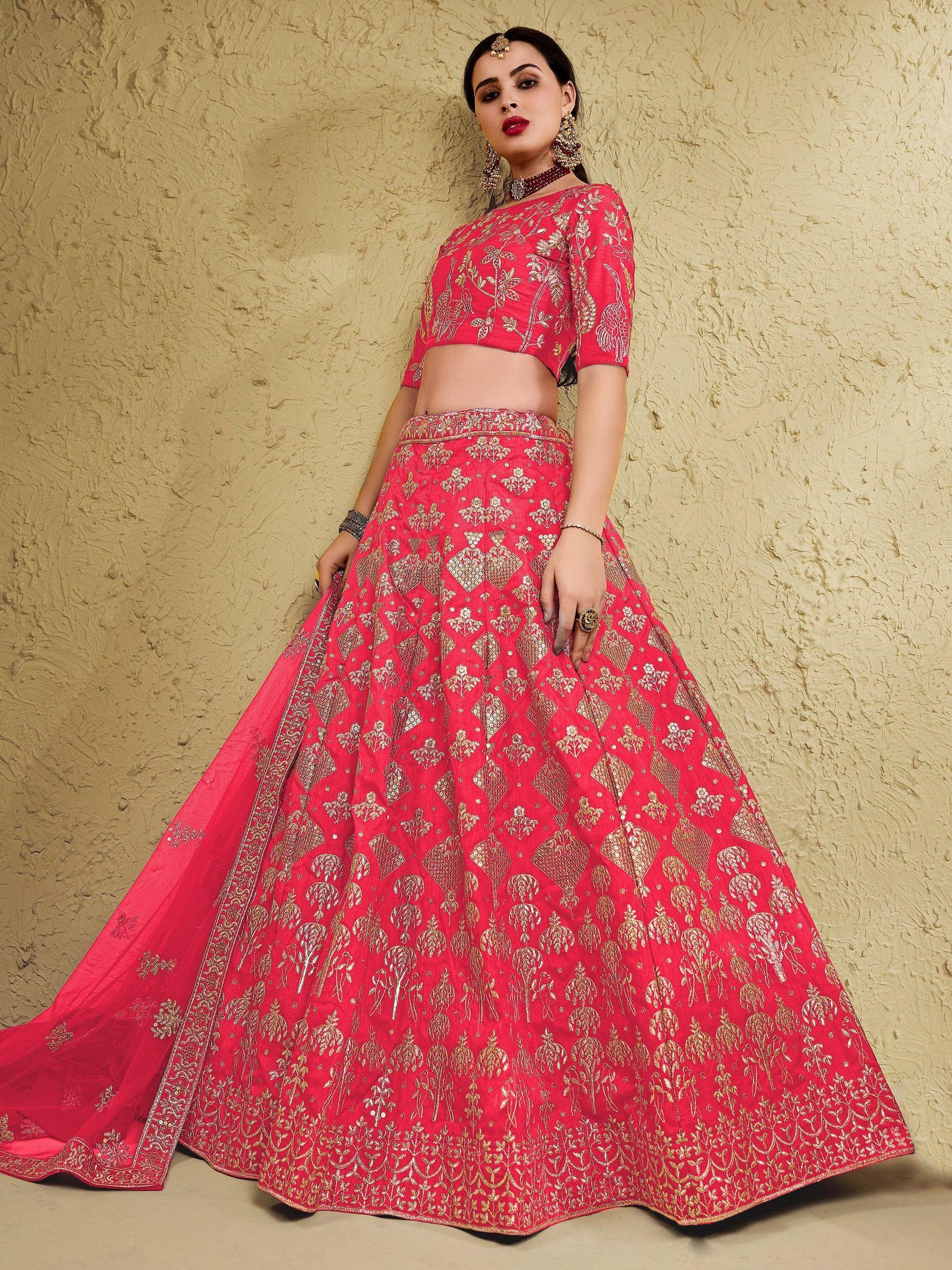 Tulsi Art Attractive Peach Sequins Silk Festival Wear Lehenga Choli With Dupatta | Grocsy