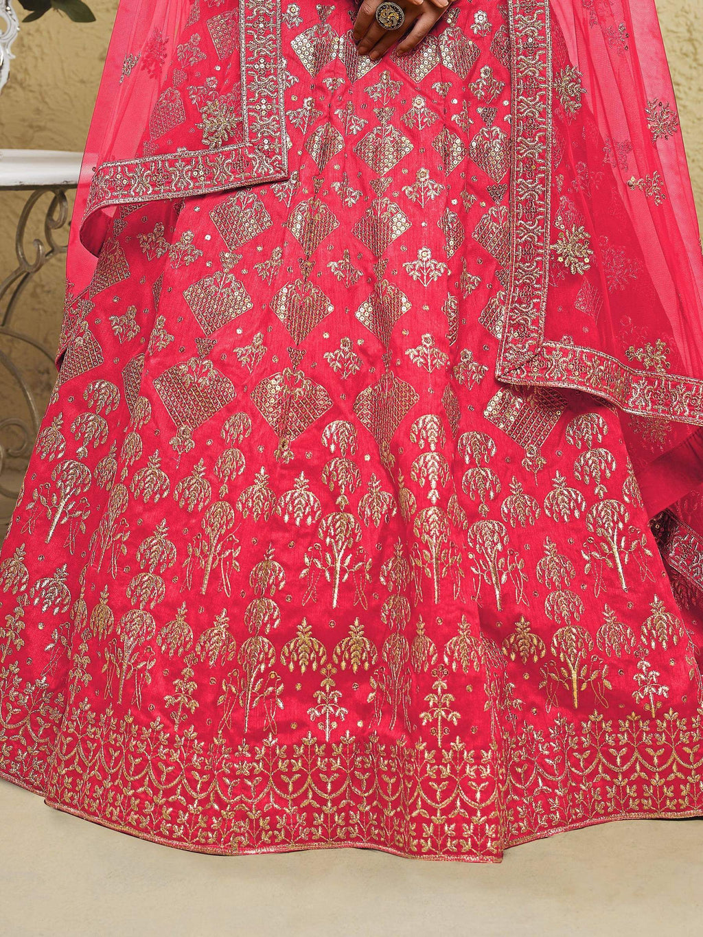 Tulsi Art Attractive Peach Sequins Silk Festival Wear Lehenga Choli With Dupatta | Grocsy
