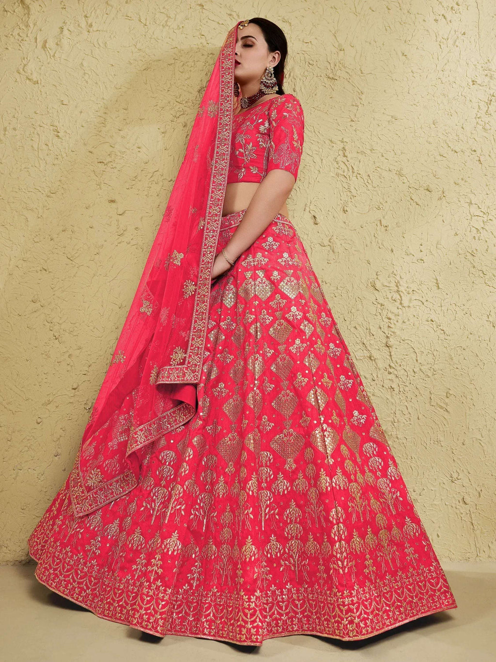 Tulsi Art Attractive Peach Sequins Silk Festival Wear Lehenga Choli With Dupatta | Grocsy