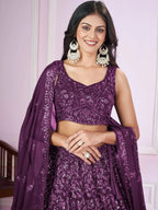 Tulsi Art Attractive Purple Sequins Georgette Wedding Wear Lehenga Choli | Grocsy