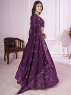 Tulsi Art Attractive Purple Sequins Georgette Wedding Wear Lehenga Choli | Grocsy