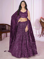 Tulsi Art Attractive Purple Sequins Georgette Wedding Wear Lehenga Choli | Grocsy