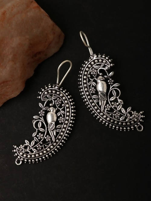 Mominos Fashion Johar Kamal Silver Parrot Hoops and Ghungroo Bali Combo Earrings | Grocsy