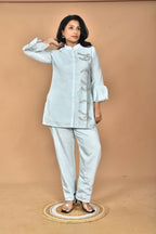 Morchari Women Hand Embroidery Co-Ords-Light Blue | Grocsy