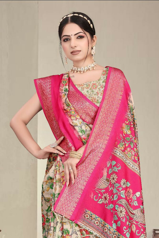 PR Fashion Multi Heavy Rich Cotton Silk Digital Print & Jacquard Saree | Grocsy