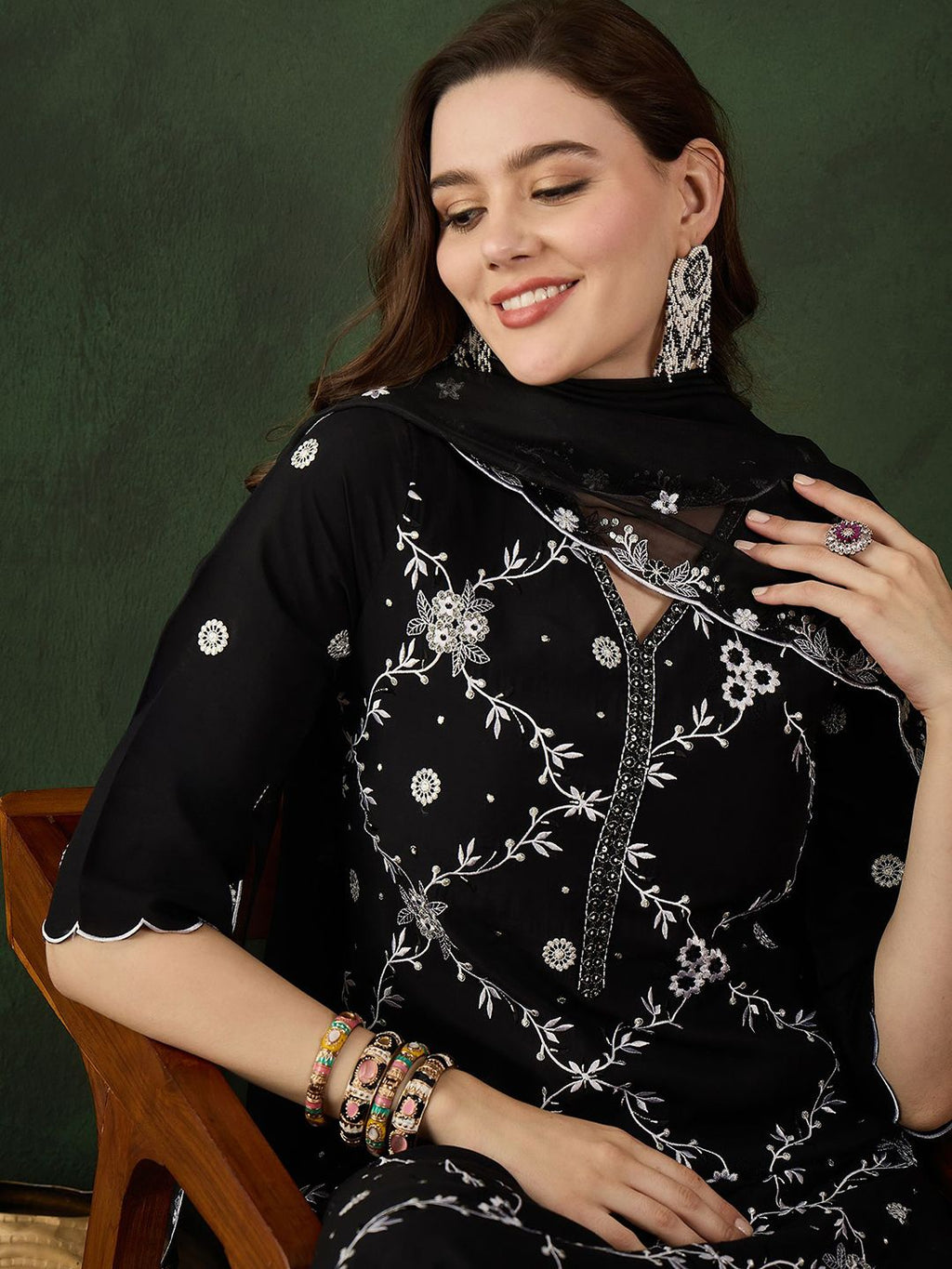 Sangria Embroidered Kurta & Trouser With Dupatta | Grocsy