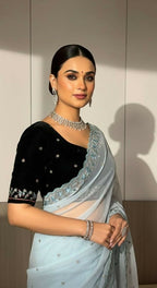 Joban Fashion Ice Blue Faux Georgette Party Wear Sarees | Grocsy