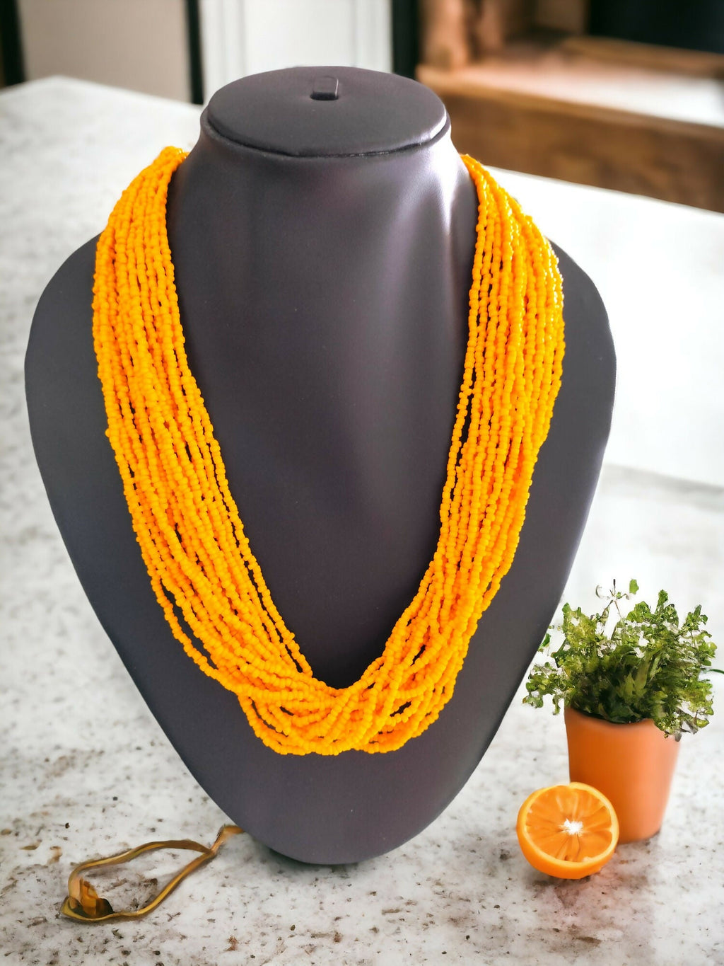 Inhanns Handmade Beaded Multilayer Necklace, 20 Layers - Yellow | Grocsy