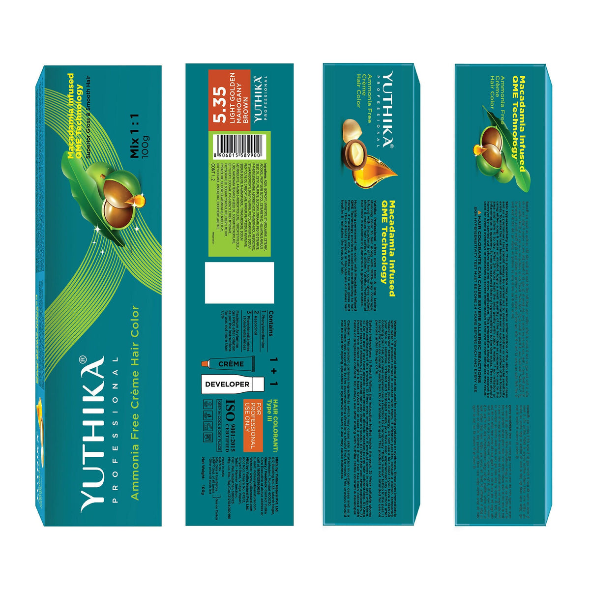 Yuthika Professional Creme Hair Colour - Light Golden Mahogany Brown | Grocsy