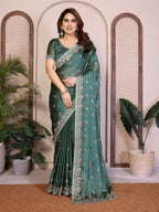 Teeya Creation New Trendy Stylish Party Wear Silk Saree-Green | Grocsy