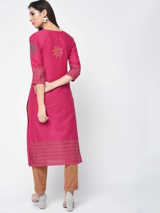 Aniyah Cotton Block Printed Straight Kurta Magenta Color (AN-127K) | Grocsy