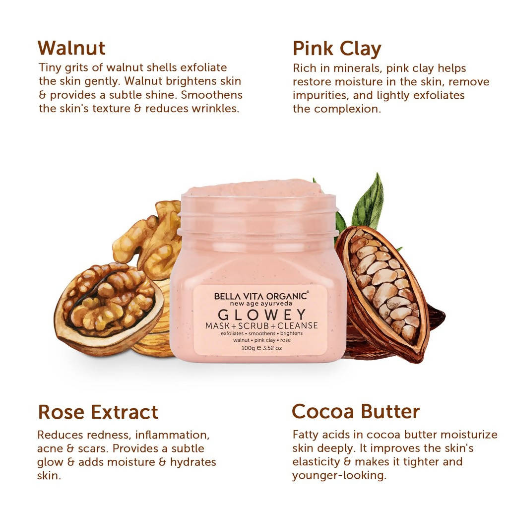 Bella Vita Organic New Age Ayurveda Glowey Mask + Scrub + Cleanse | Grocsy