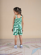 Snakes and Ladders Girls Green Table Print Jumpsuit from Siblings Collection | Grocsy