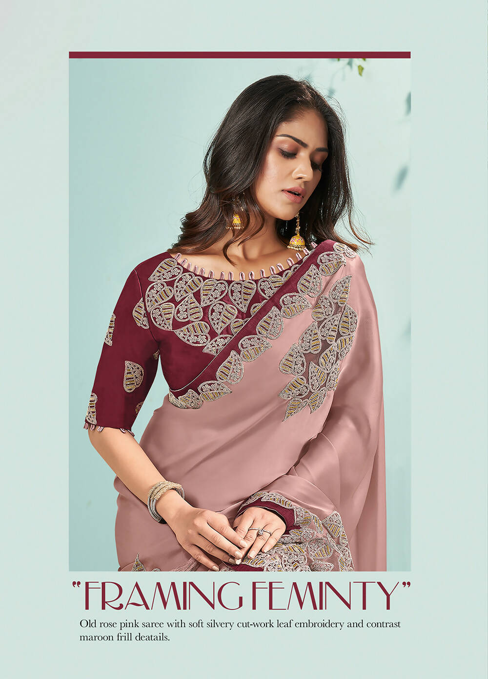Rose Pink Silk Satin Embroidered Saree With Unstitched Blouse Piece - Norita Ikshita | Grocsy