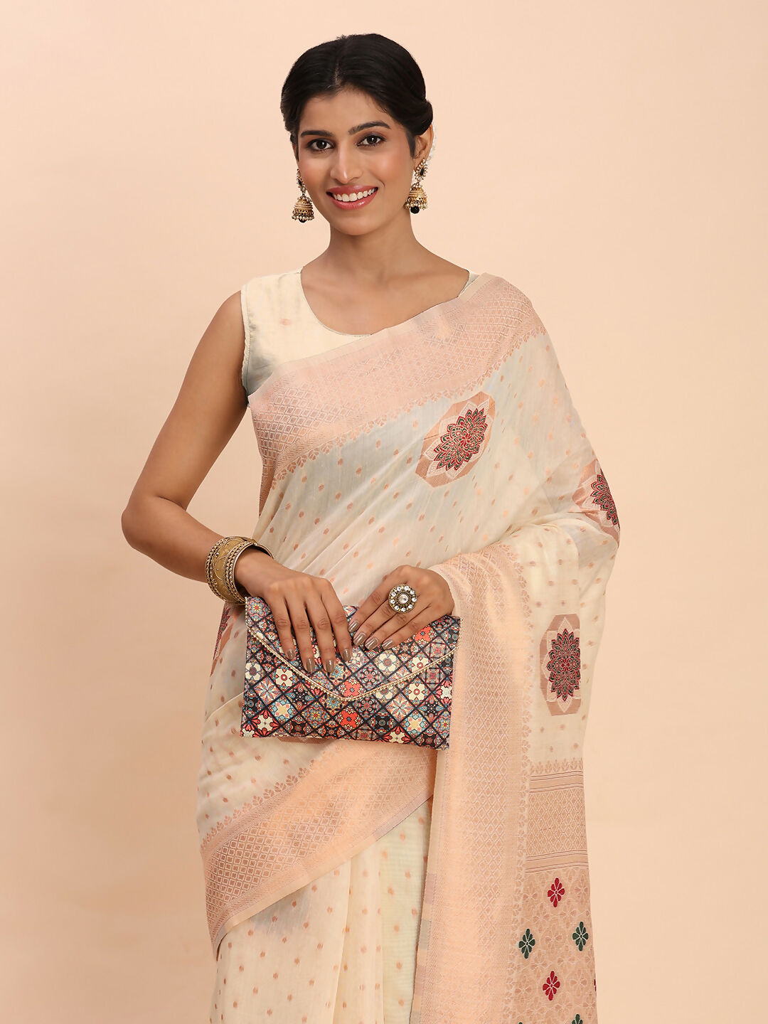 Shree Shyam Fashion Linen Cotton Off White Saree | Grocsy