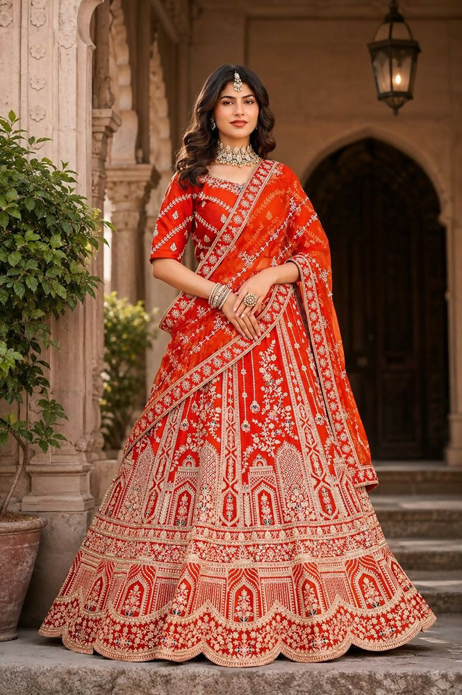 Lehenga Mart Orange Designer Wedding Wear Lehenga Choli | Grocsy