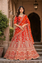 Lehenga Mart Orange Designer Wedding Wear Lehenga Choli | Grocsy