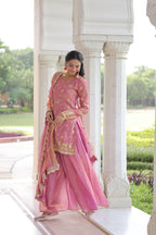 Joban Fashion Pink Readymade Kurta Set With Sequence embroidery Work | Grocsy