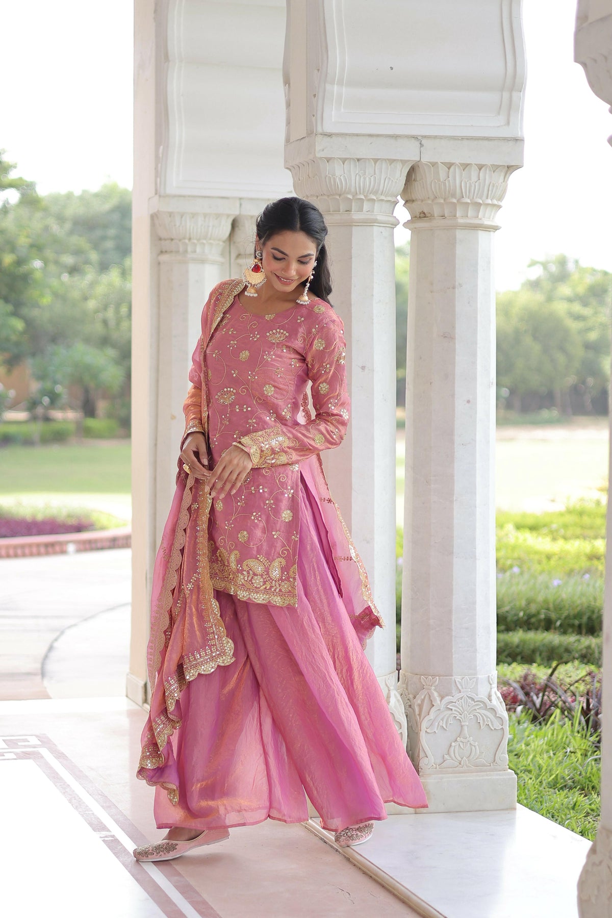 Joban Fashion Pink Readymade Kurta Set With Sequence embroidery Work | Grocsy