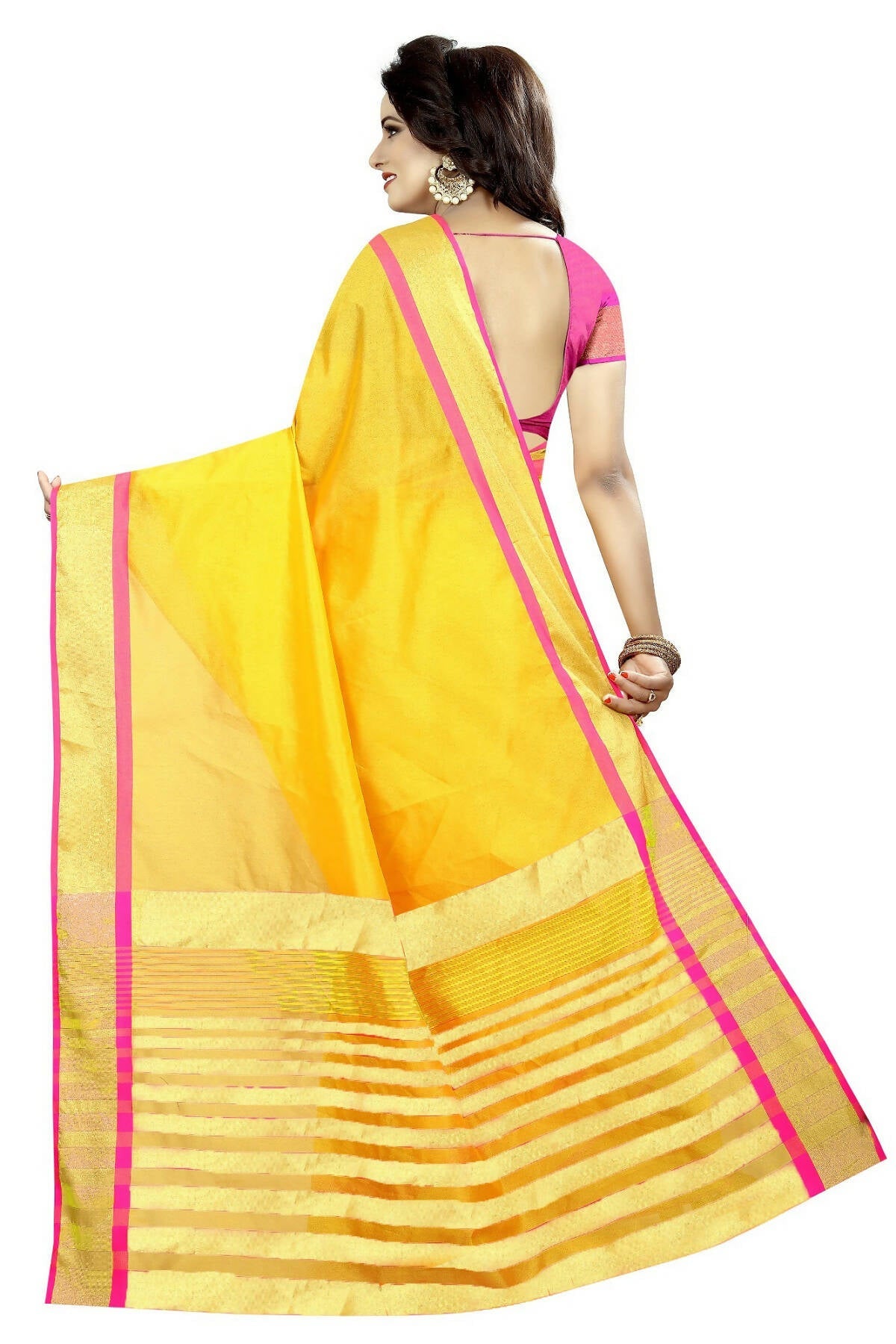 Vamika Yellow Cotton Silk Weaving Saree (Mastani Weaving Gold) | Grocsy