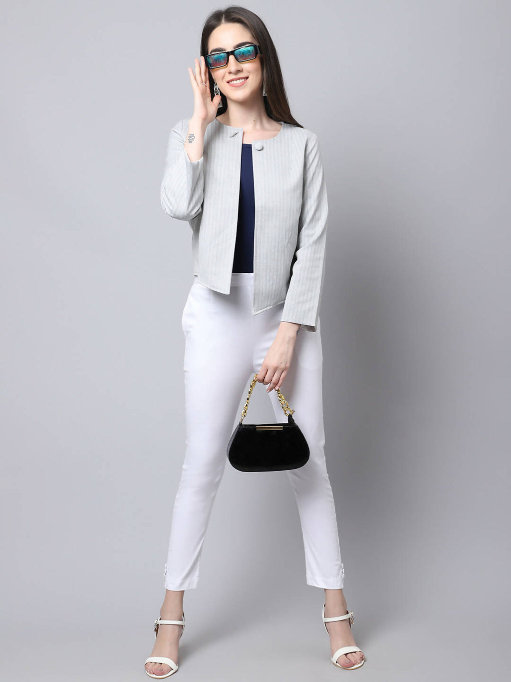 Even Apparels Grey Polywool Open Front Statement Women's Jacket (PW681) | Grocsy