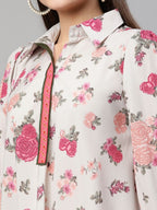 Ahalyaa Women Beige Crepe Digital Floral Print Tunic | Grocsy