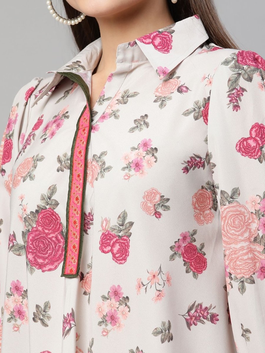 Ahalyaa Women Beige Crepe Digital Floral Print Tunic | Grocsy