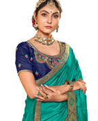 Sea Green Solid Vichitra Saree With Unstitched Blouse Piece - Selena | Grocsy