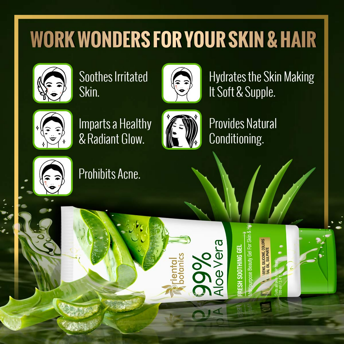 Oriental Botanics 99% Aloe Vera Fresh Soothing Gel For Skin & Hair | Grocsy