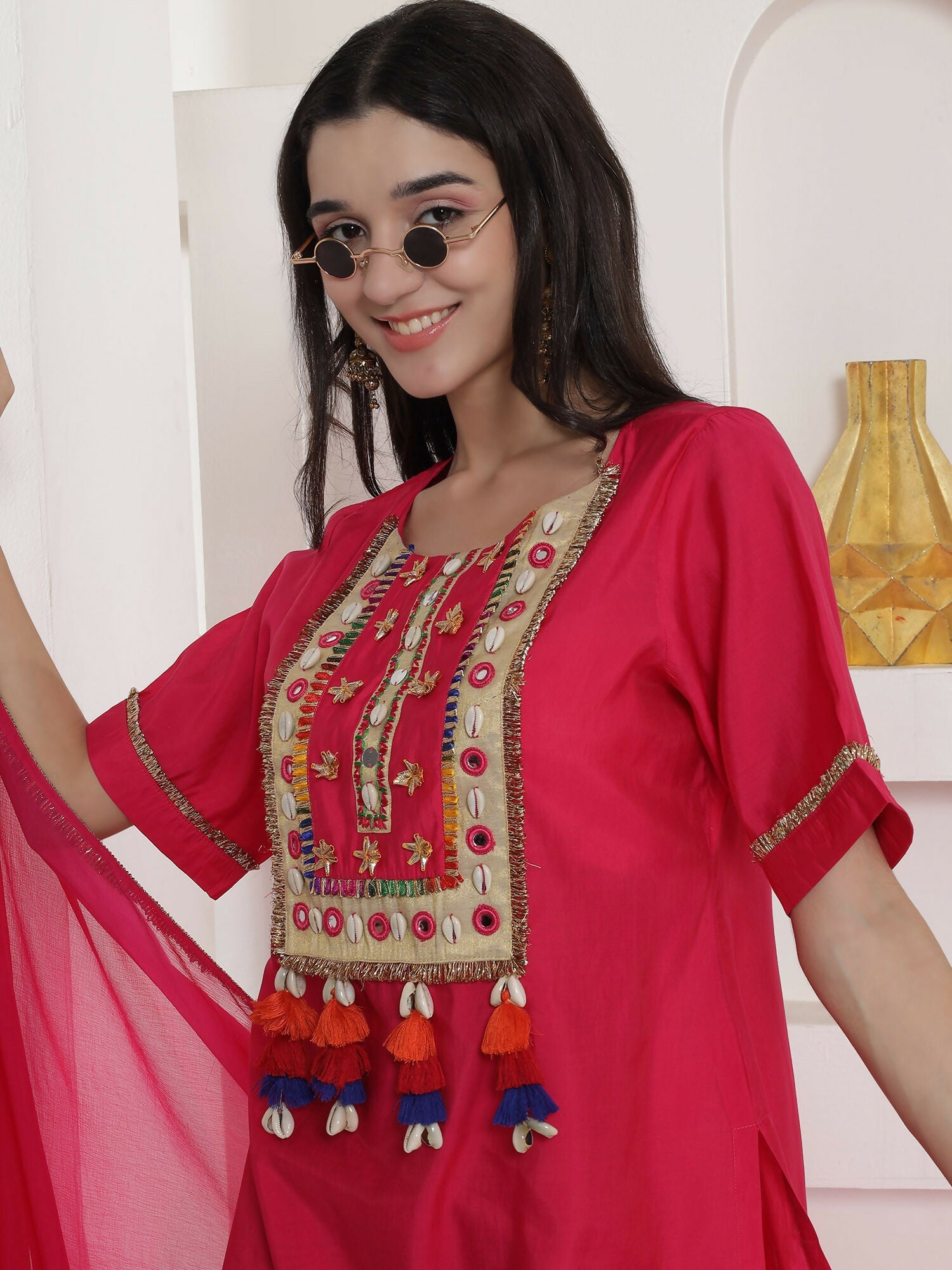 Joban Fashion Pink Kuslin Sharara Suit Set | Grocsy