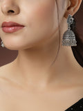 NVR Women's Silver-Toned Peacock Design German Silver Oxidised Dome Shaped Jhumka Earrings | Grocsy