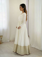 The52 Women's Gorgeous Chinon Silk Fabric Embroidery Work Flared Anarkali Pant and Dupatta Set | Grocsy