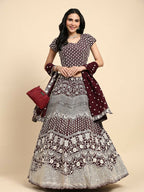 Brown Georgette Thread Embroidered Lehenga Choli with Dupatta - Tanya | Grocsy