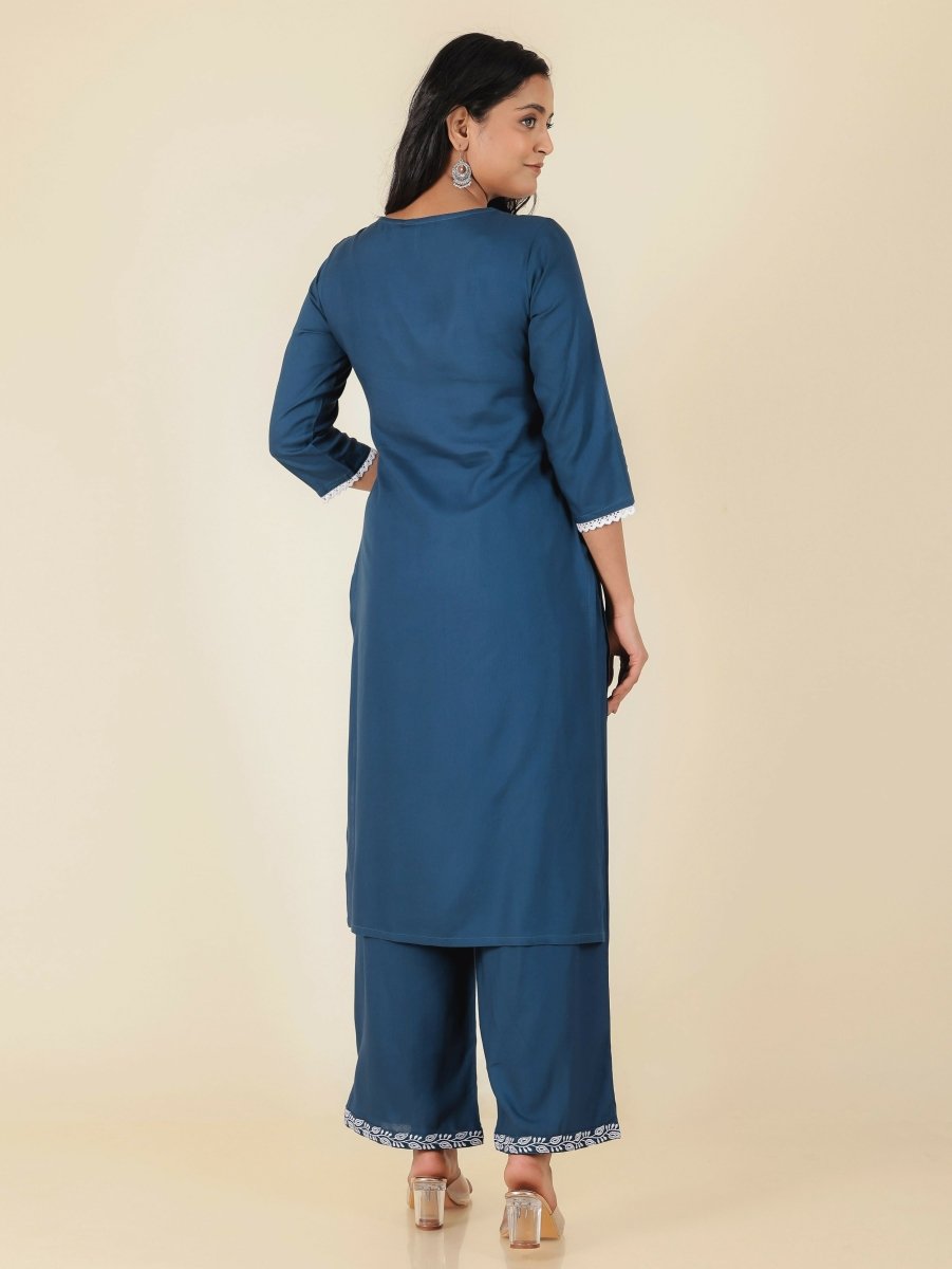 Aramya Blue Rayon Solid Straight Kurta for Women | Grocsy
