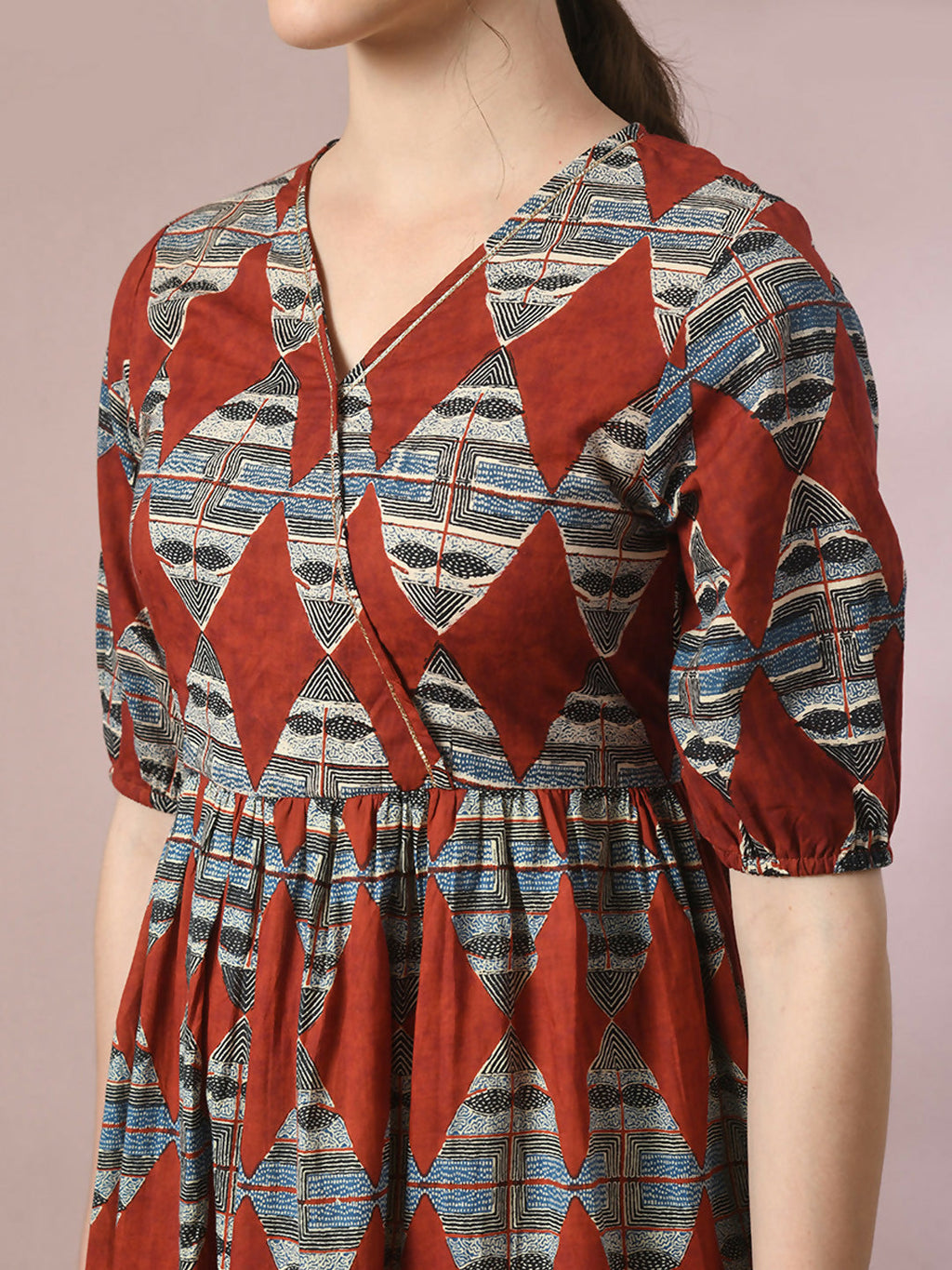 Myshka Women's Multi Printed Cotton V-Neck Empire Party Dress | Grocsy