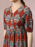 Myshka Women's Multi Printed Cotton V-Neck Empire Party Dress | Grocsy