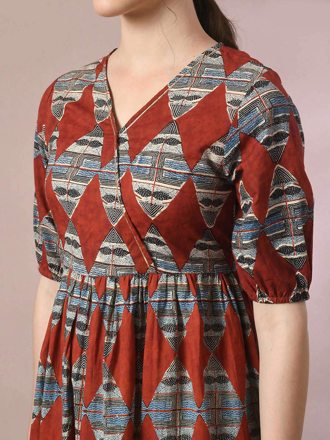 Myshka Women's Multi Printed Cotton V-Neck Empire Party Dress | Grocsy