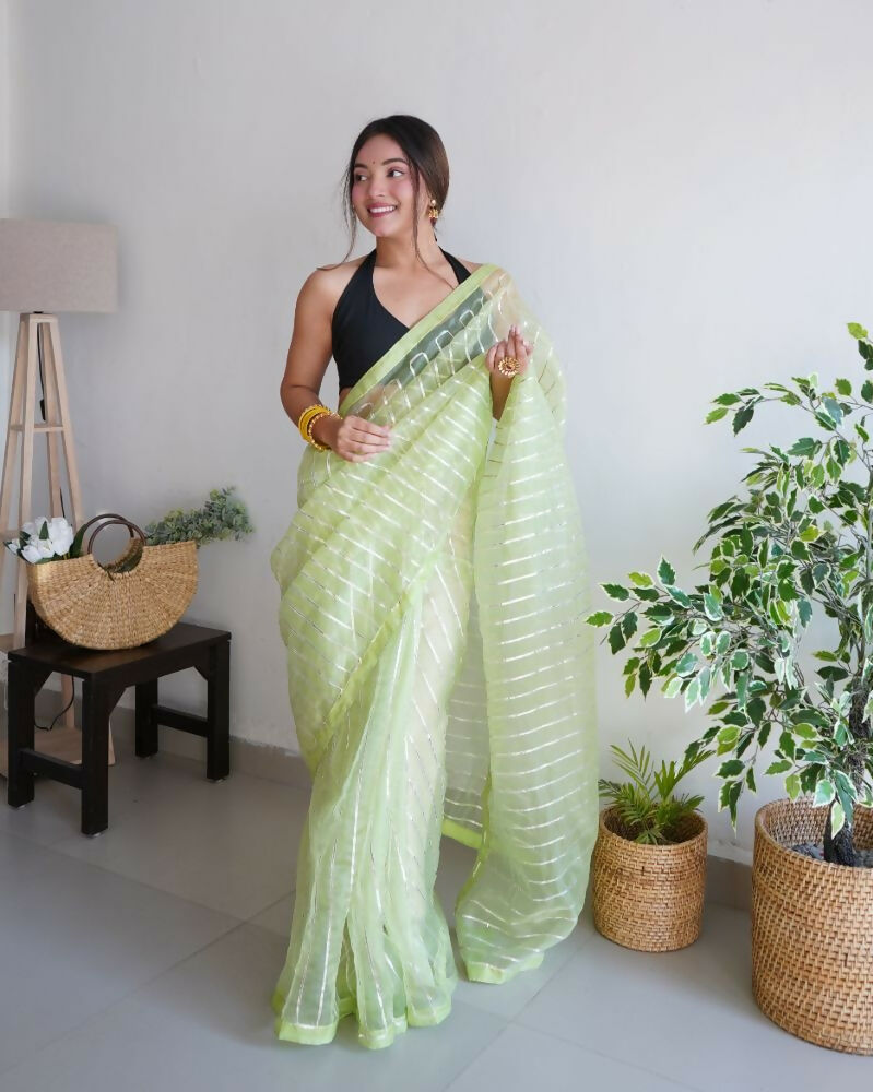 Vamsee Devika Green Organza Silk Saree | Grocsy