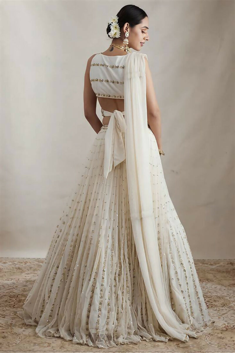 Jyoti Fashion Graceful Off White Sequence With Zari Embroidered Georgette Lehenga Choli with Dupatta | Grocsy