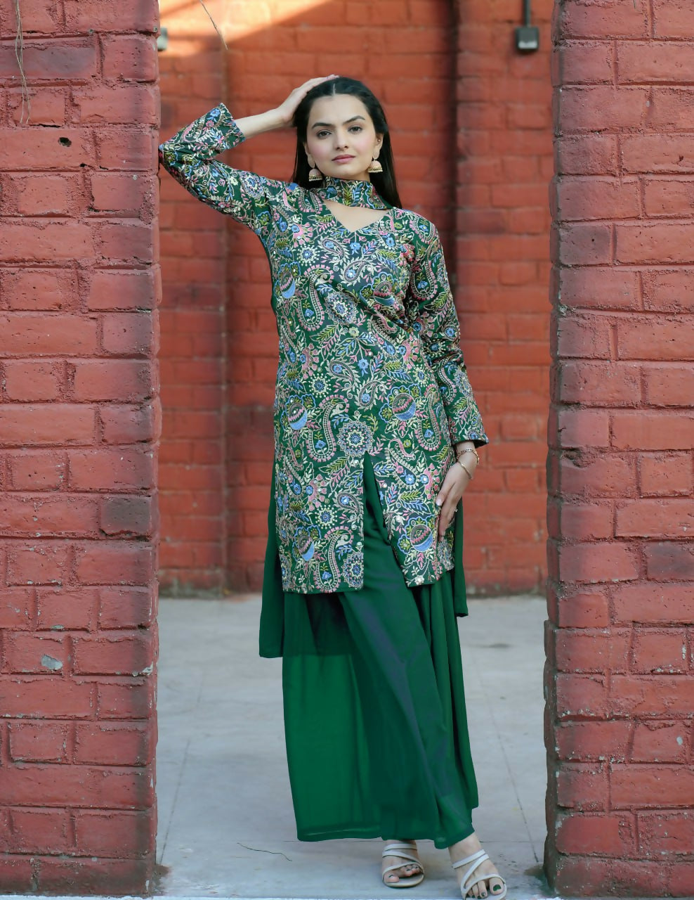Teeya Creation Green Color Tapeta Silk Embroidery Work Party Wear Palazzo Set | Grocsy