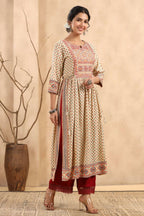 Juniper Women's Beige Rayon Printed Embroidered Straight Kurta | Grocsy