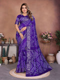 Aastha Fashion Purple Pure Dola Silk Handmade Original Bandhej Saree | Grocsy
