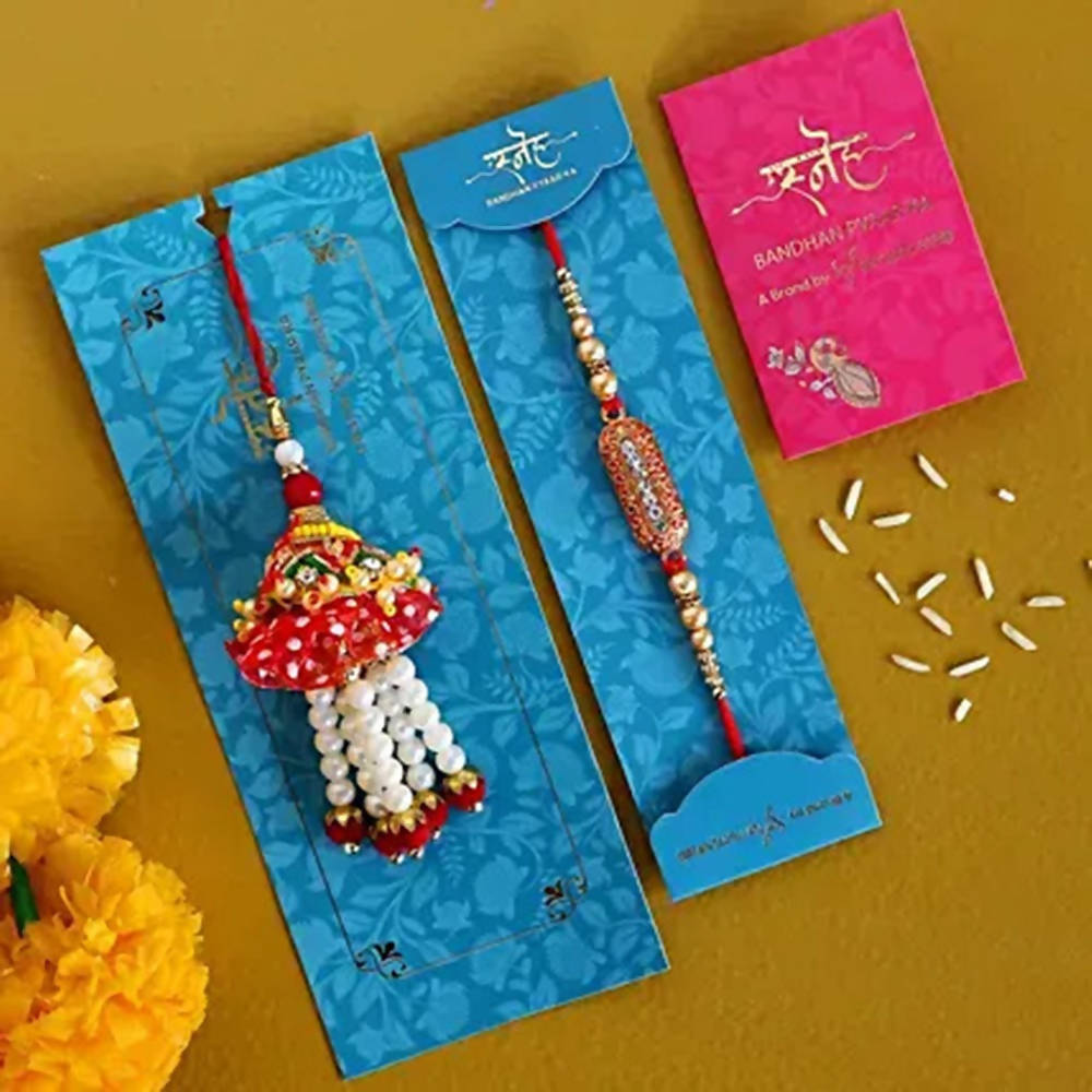 Capsule Rakhi & Pearl Lumba Set | Grocsy