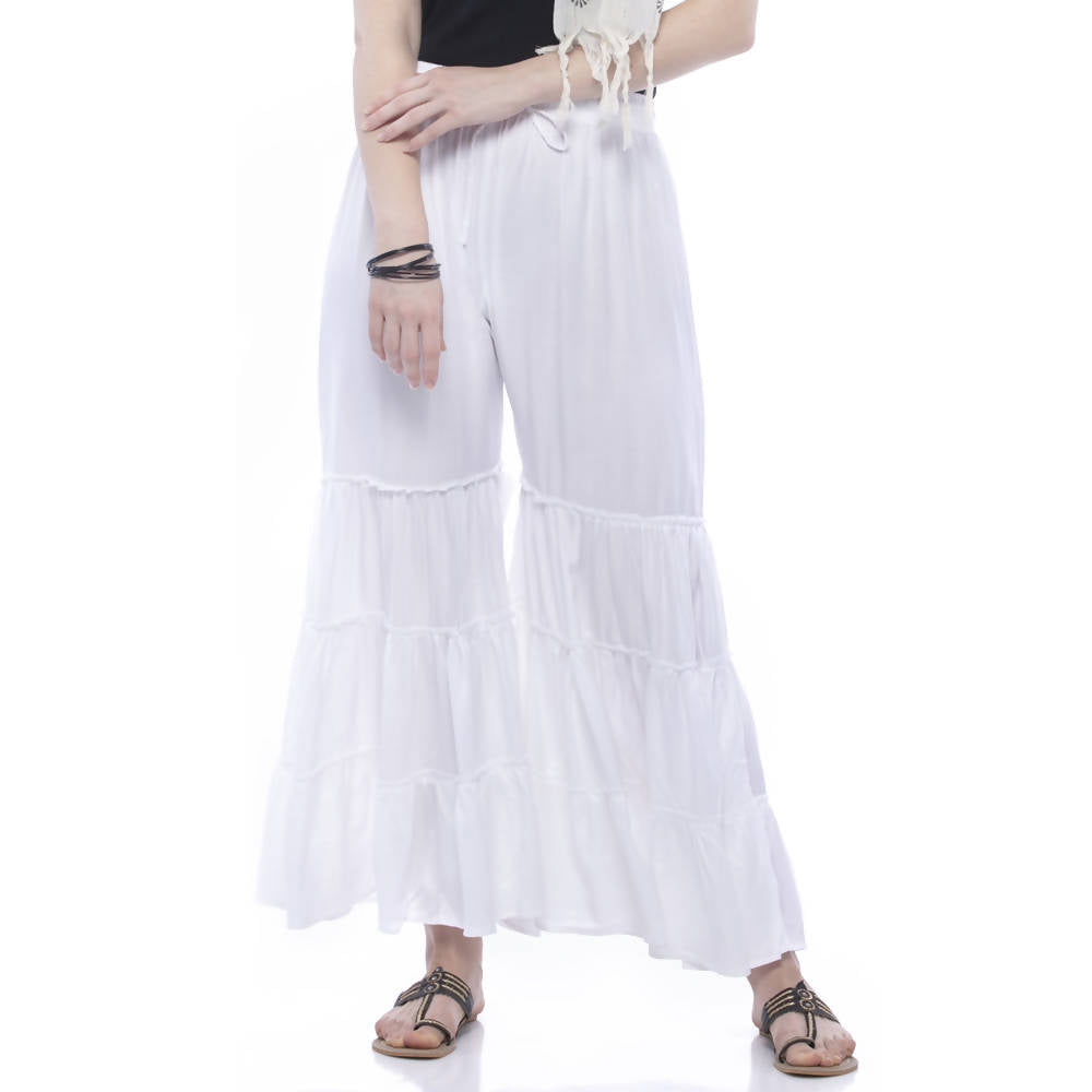 Mominos Fashion Reyon Cotton White Palazzo | Grocsy