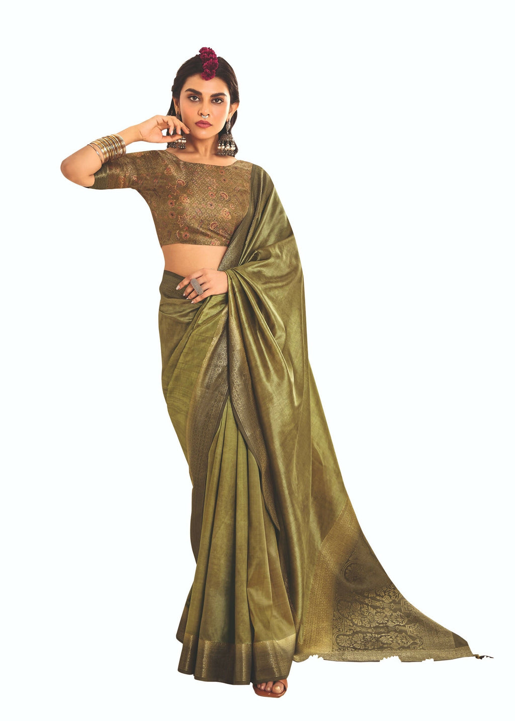 Joban Fashion Satin Silk With Zari Border Parrot Green Colored Designer Pallu Saree | Grocsy