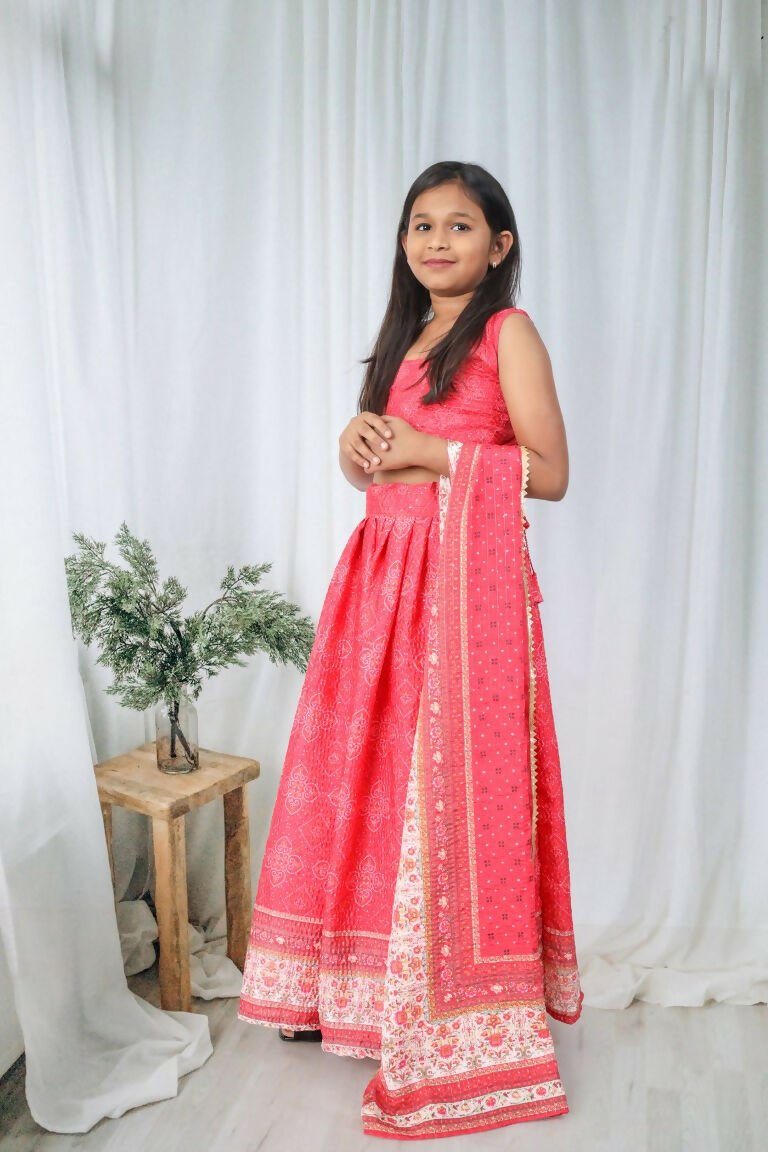Aayaa Designer Printed Chinon Crochet Sequance Kids Lehenga Choli - Pink | Grocsy