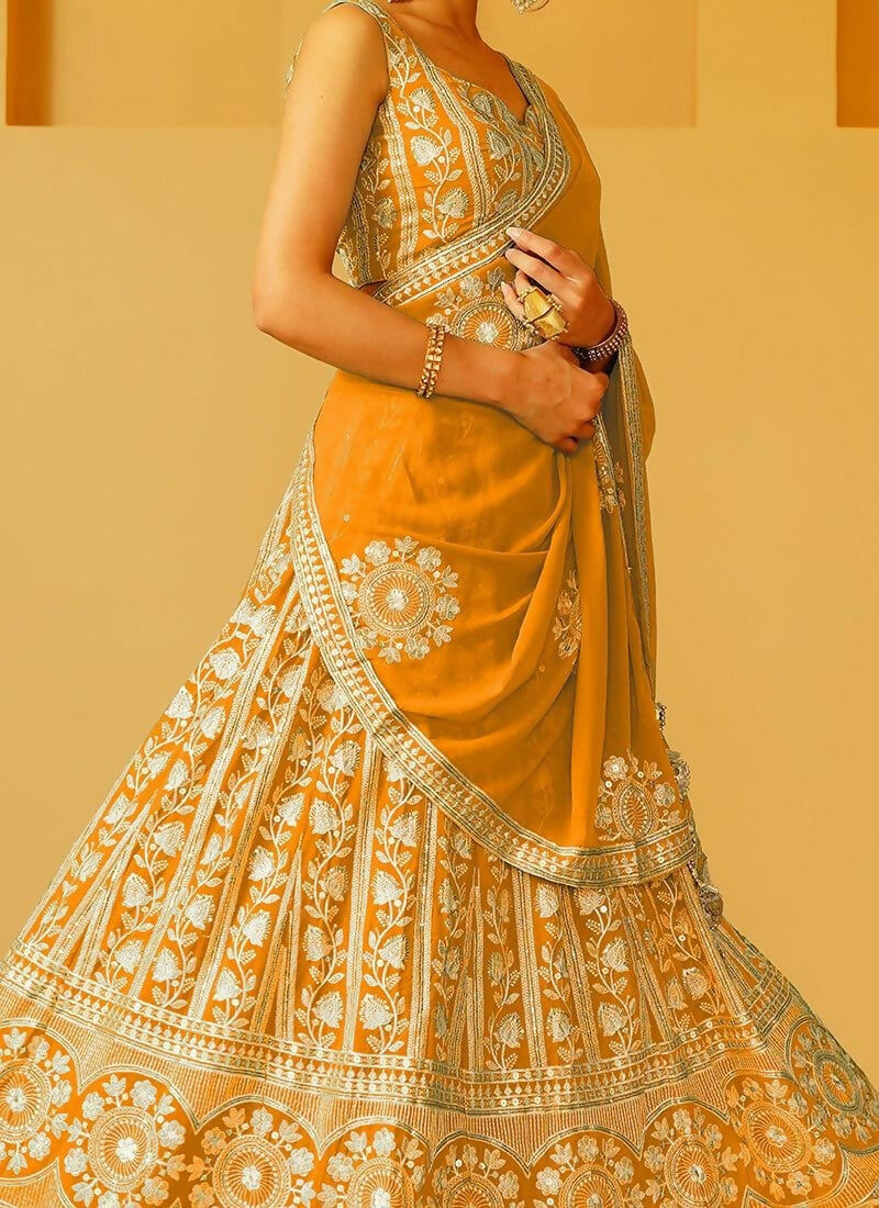 Lehenga Mart Orange Faux Georgette Designer Bollywood Style Wedding Wear Lehenga Choli | Grocsy