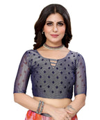 Vamika Navy Blue Chiffon Brasso Bollywood Style Woven Saree (KARUNA NAVY) | Grocsy