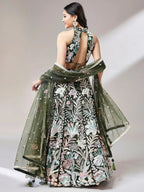 Tulsi Art Awesome Olive Green Sequins Art Soft Net Mehendi Wear Lehenga Choli | Grocsy